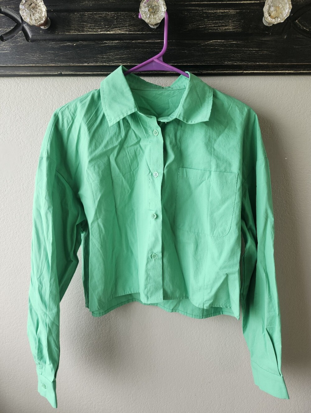 Women's Cropped Button-Up Jacket in Mint Green